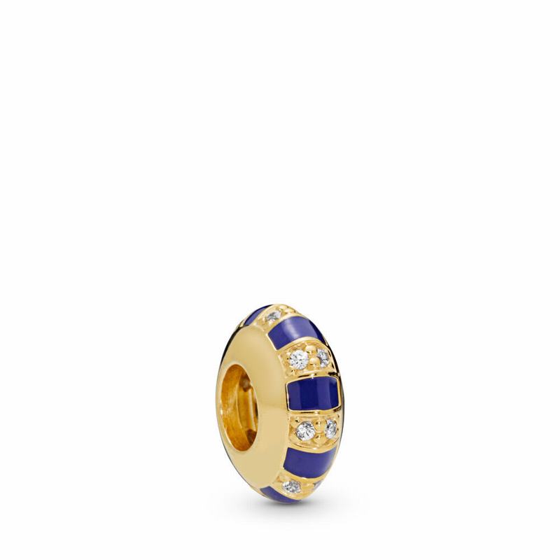 Talismane Pandora Shine™ Exotic Stones & Stripes Spacer Aur/Albastri (tnd89FEa)